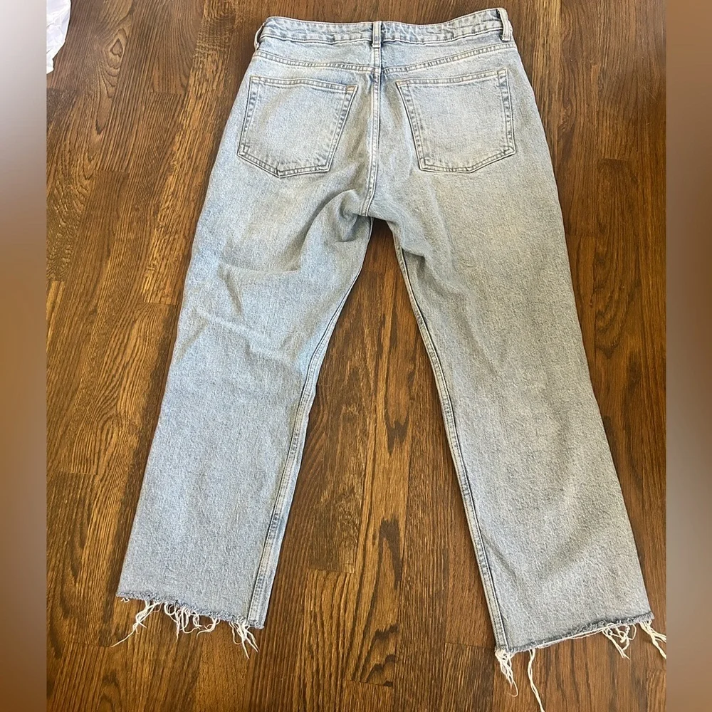 Topshop Jeans Denim Straight Leg Raw Frayed Hem Light Acid Wash - Picture 6 of 8